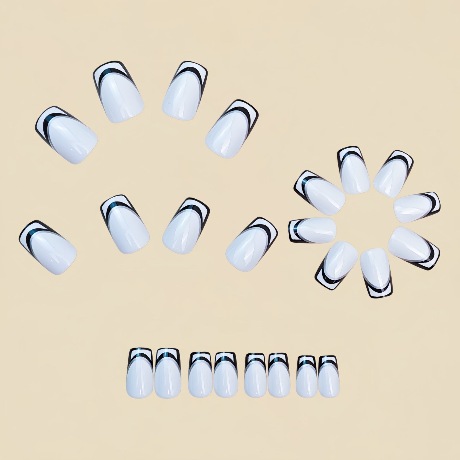 24pcs/Set Black & White French Tips Press-On Nails