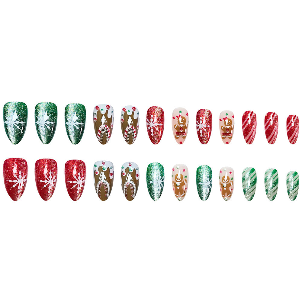 24pcs/Set Gingerbread Man & Candy Press On Nails