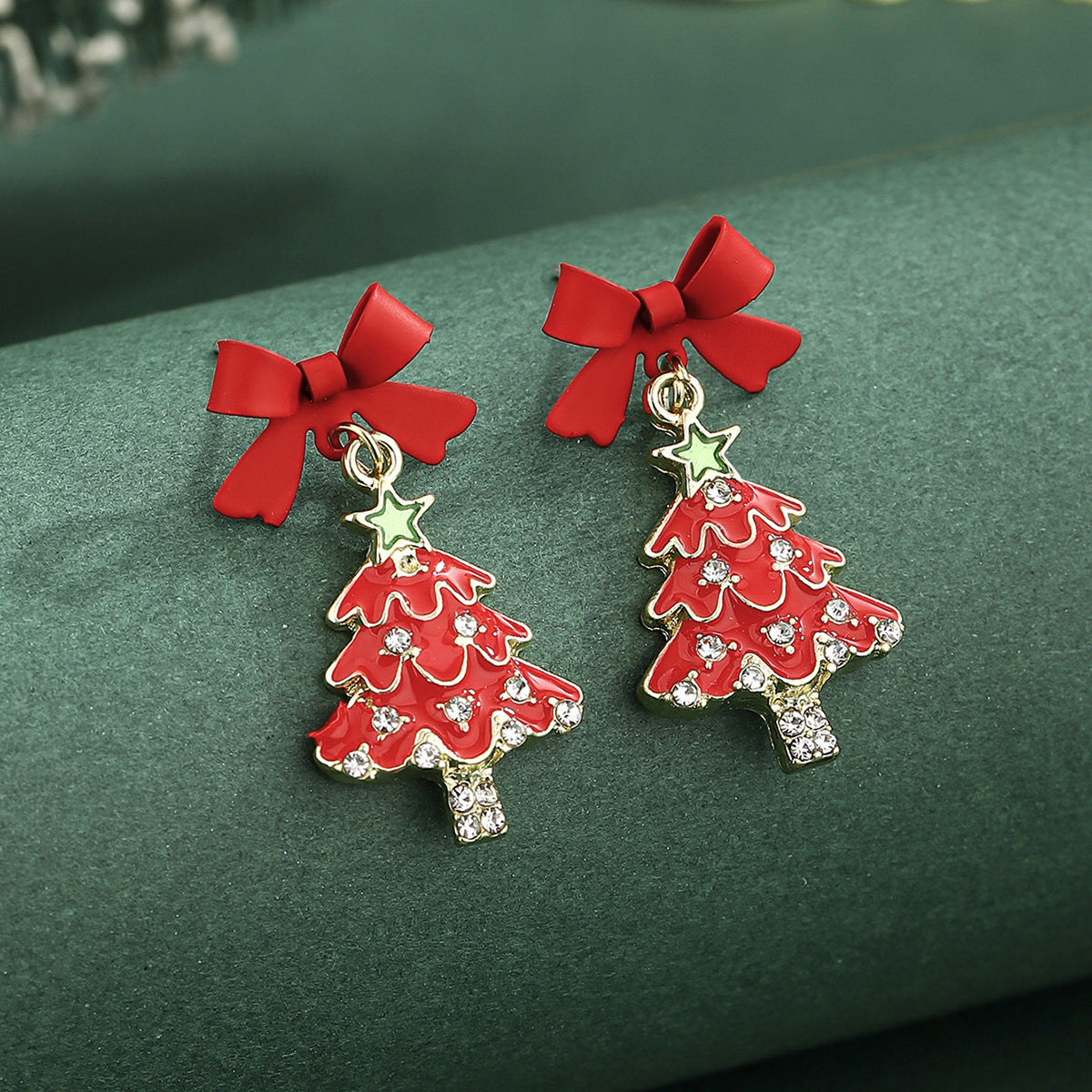 Alloy Pink Christmas Tree Stud Earrings
