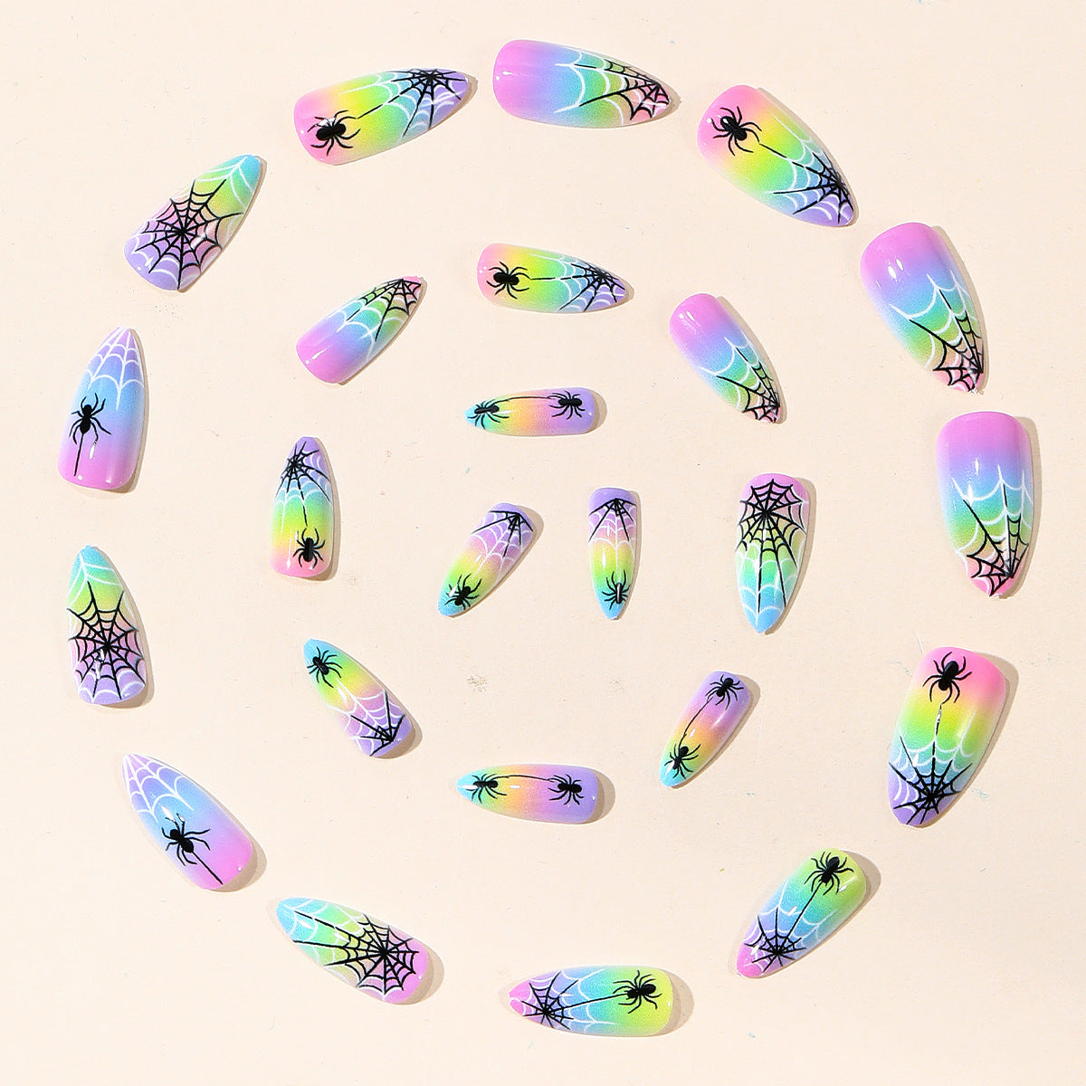 24pcs/Set Colorful Gradient Spider Web Press-On Nails