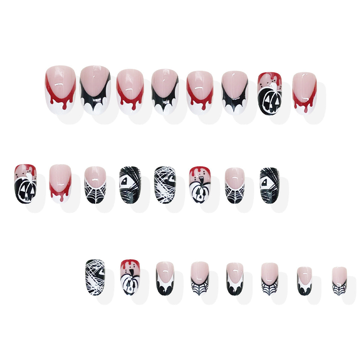 24pcs/Set Ghost Pumpkin Bat French Press On Nails