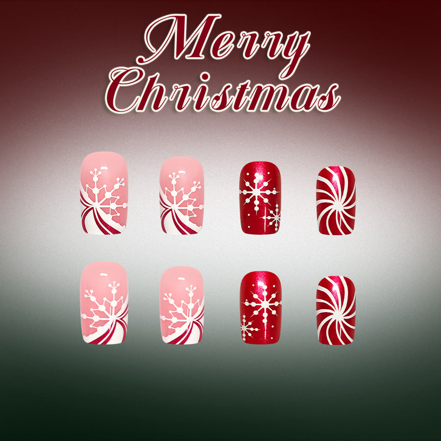 24pcs/Set Red Snowflake Bow Press On Nails