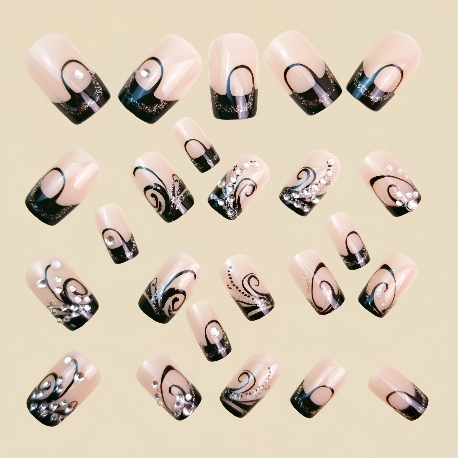 24pcs/Set Rhinestone French Floral Press-On Nails
