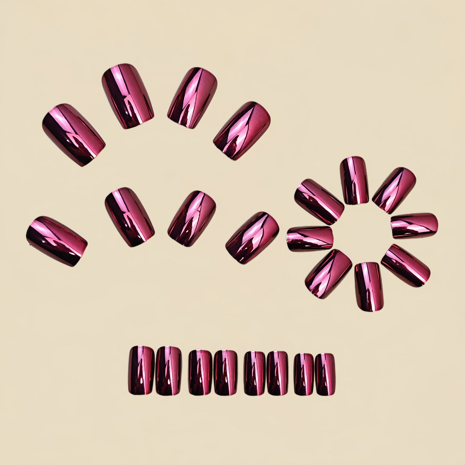 24pcs/Set Fuchsia Chrome Press-On Nails