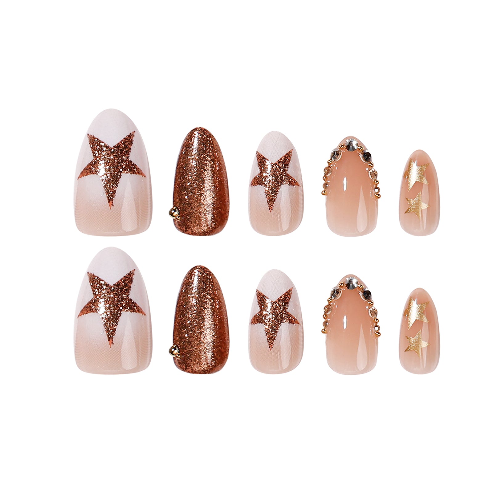 24pcs/Set French Tip with Rhinestone Stars Press-On Nails