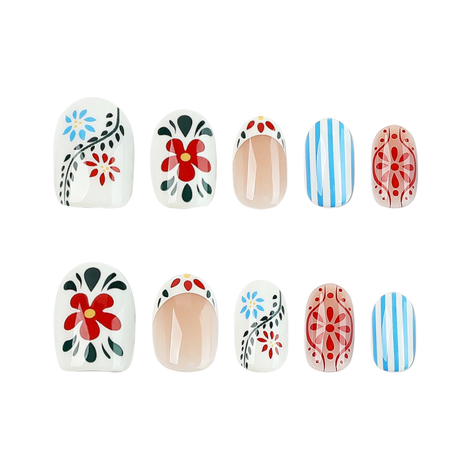 24pcs/Set Fresh Floral French Press On Nails