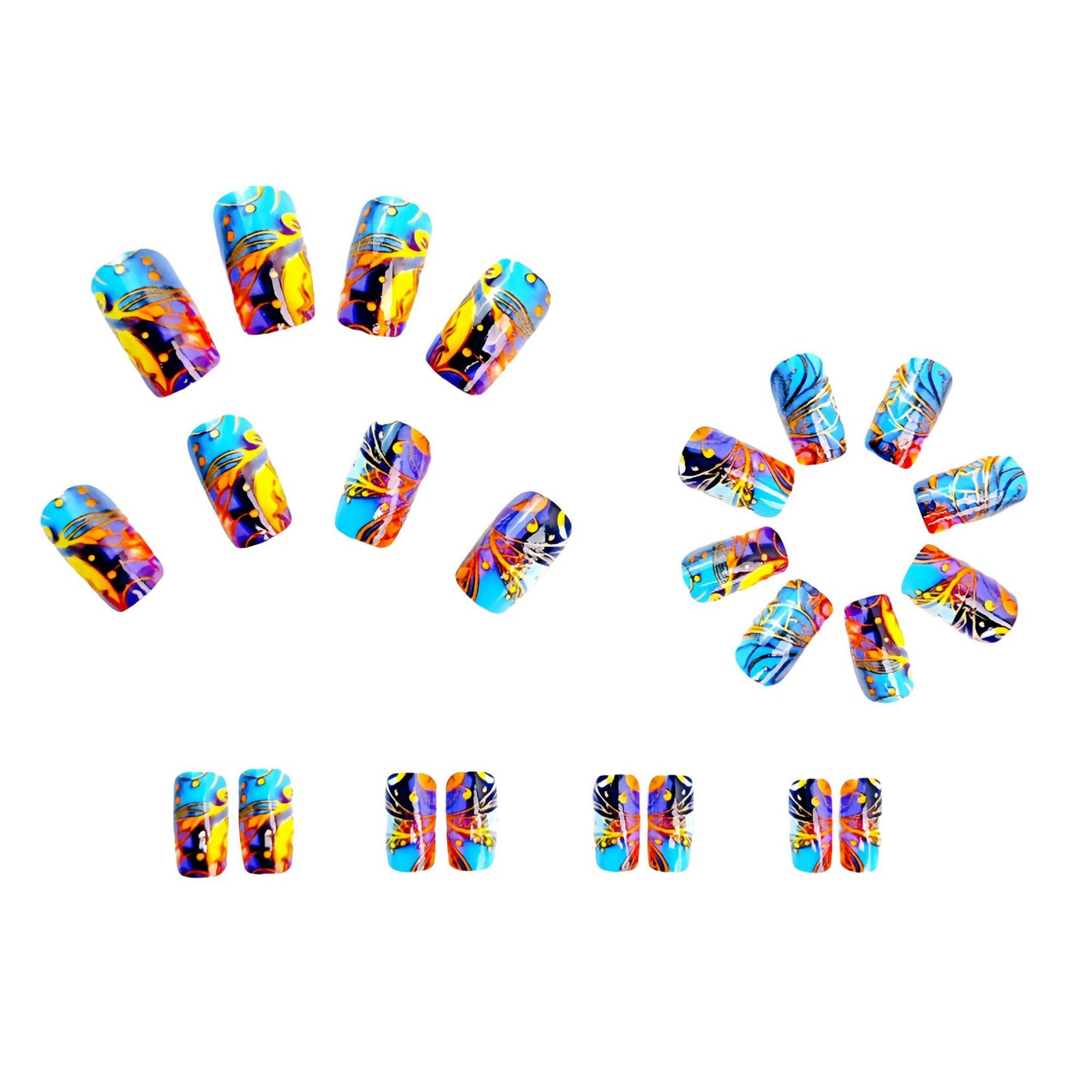 24pcs/Set Blue-Purple Abstract Vine Press-On Nails