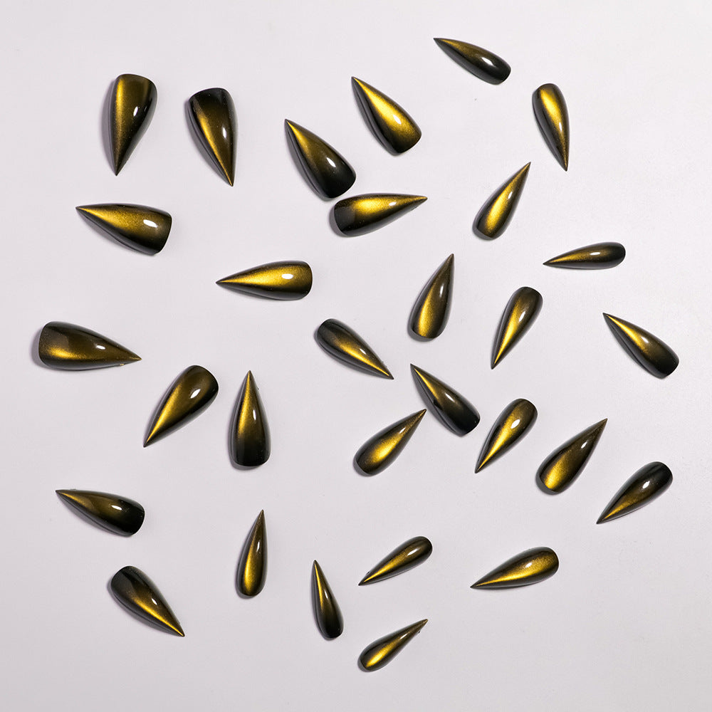 30pcs/Set Amber Cat Eye Cat Paw Press-On Nails