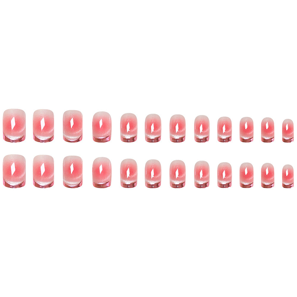 24pcs/Set Chrome French Cat Eye Press-On Nails