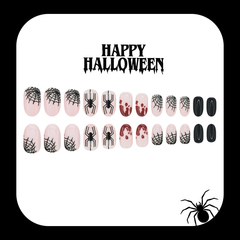 24pcs/Set Bloody Black Spider Drips Press On Nails