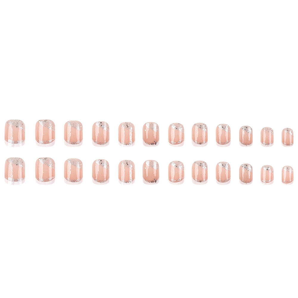 24pcs/Set Silver Glitter French Tip Press-On Nails