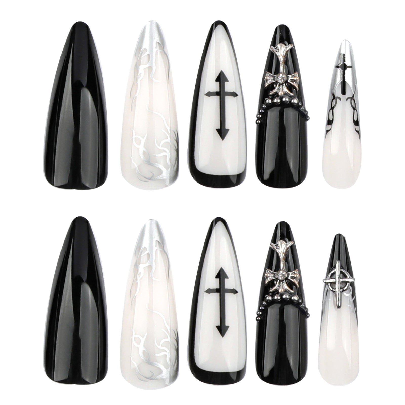 24pcs/Set Gothic Cross French Press-On Nails