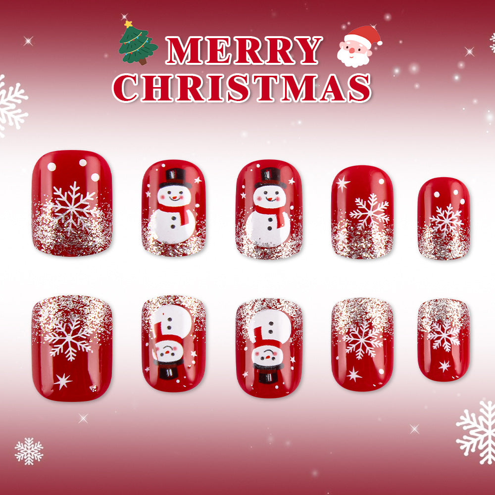 24pcs/Set Silver Glitter Ombre Snowflakes Press On Nails