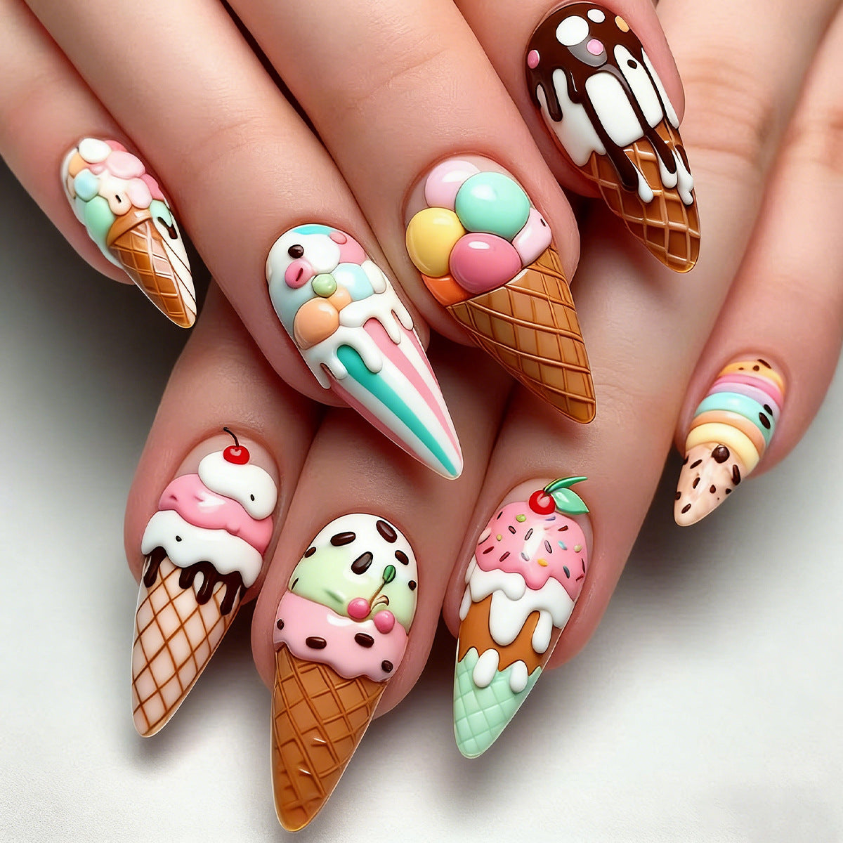 24pcs/Set Colorful Candy Ice Cream Press-On Nails