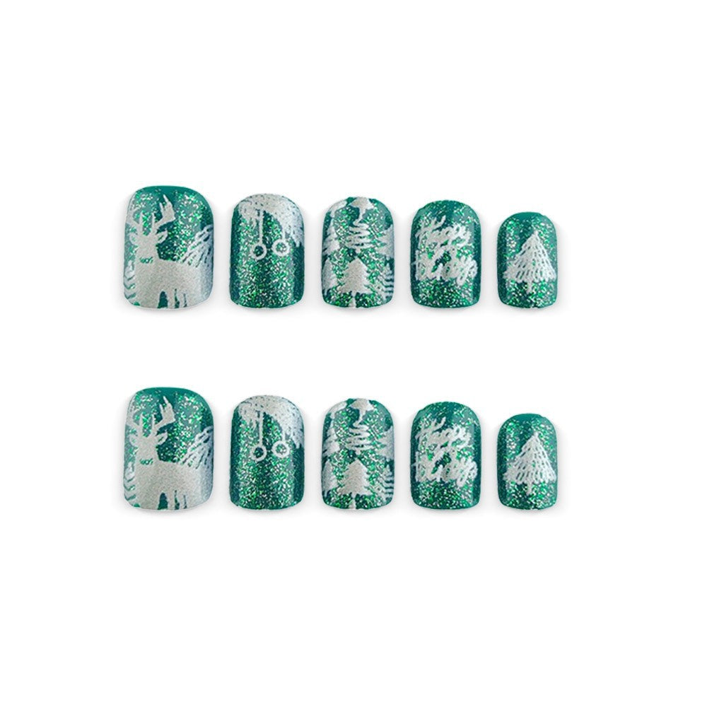 24pcs/Set Green Shimmer Cedar Press-On Nails