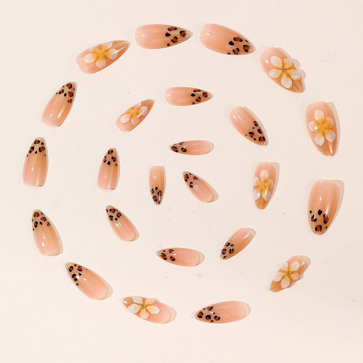24pcs/Set Gradient Leopard Cat-Eye French Floral Press-On Nails