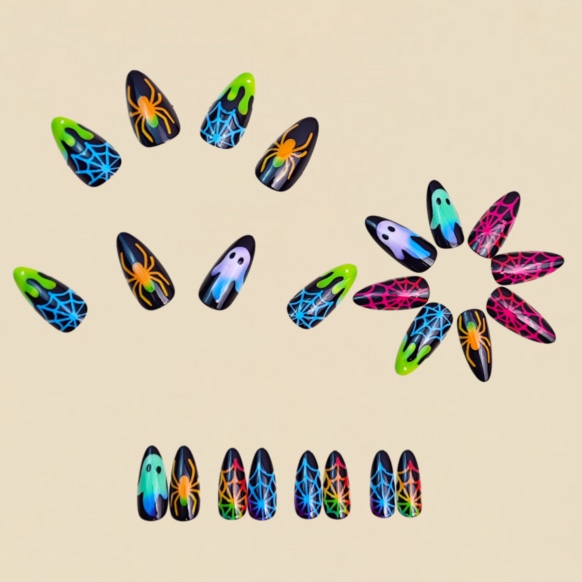 24pcs/Set Glow-in-the-Dark Ghost & Spider Web Press On Nails