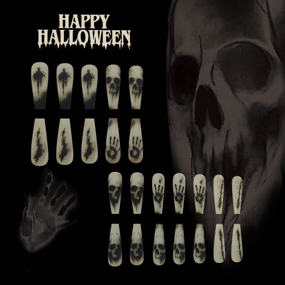24pcs/Set Matte Black Skull Press On Nails