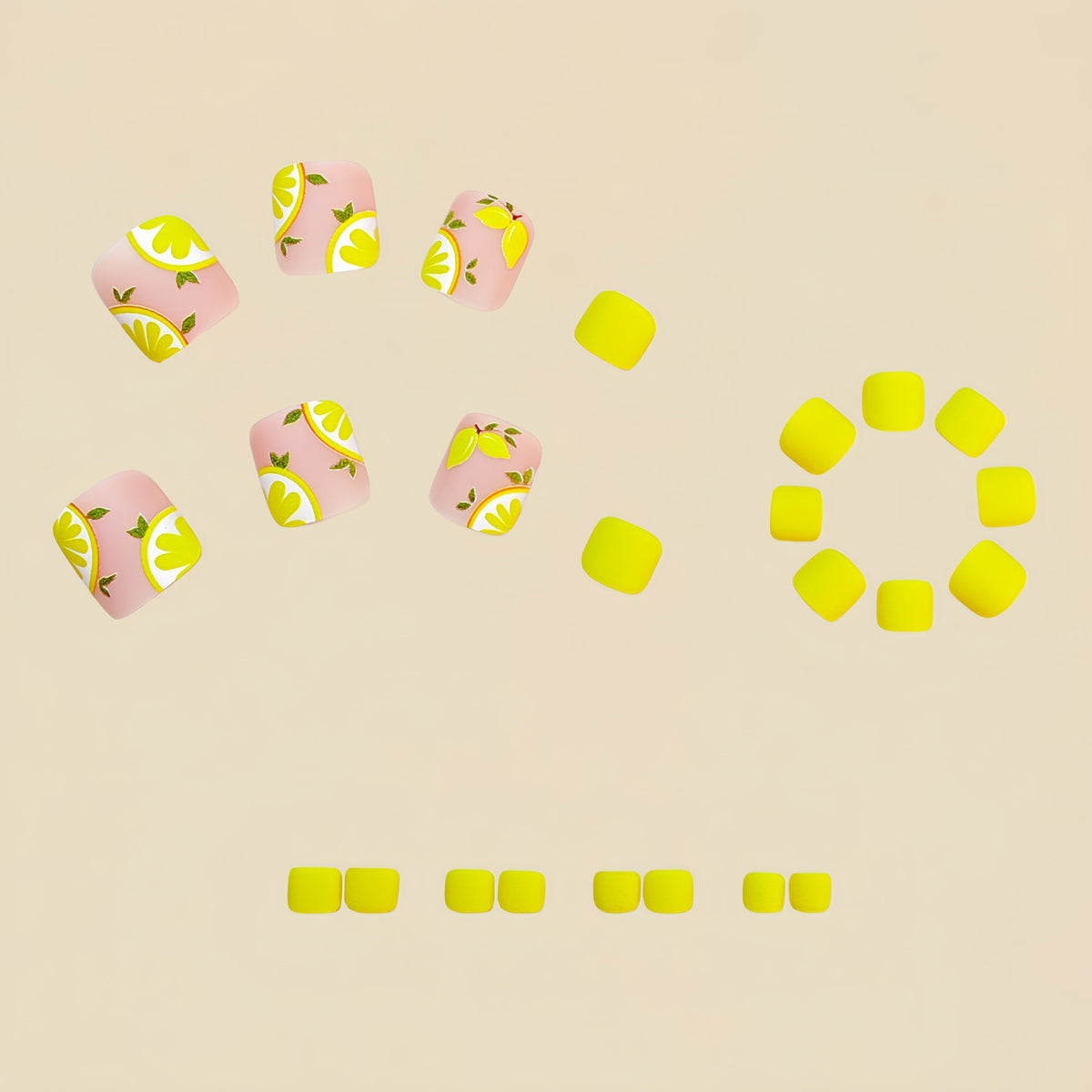 24pcs/Set Matte Yellow Lemons Press On Toe Nails