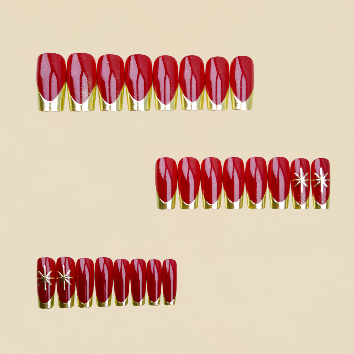 24pcs/Set Red & Gold Snowflake French Press-On Nails