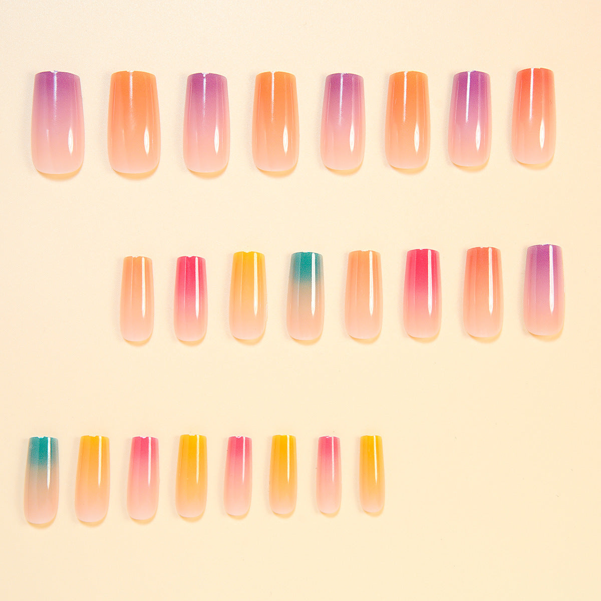 24pcs/Set Rainbow Ombre Press-On Nails