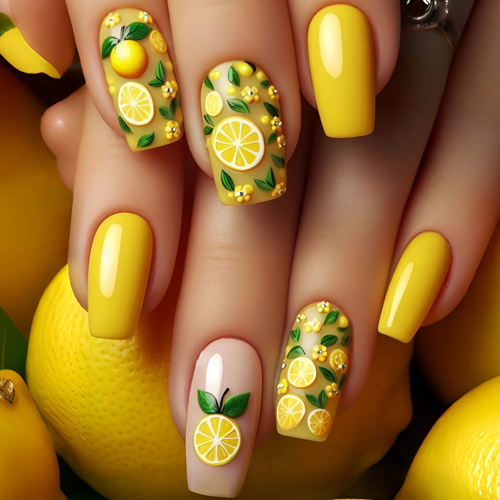 24pcs/Set Yellow Lemon Press-On Nails