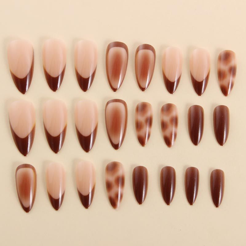 24pcs/Set Brown Leopard French Press On Nails