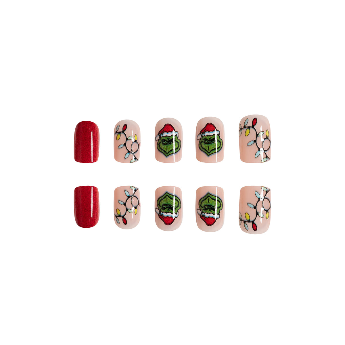 24pcs/Set Grinch Tinsel & Christmas Lights Press On Nails