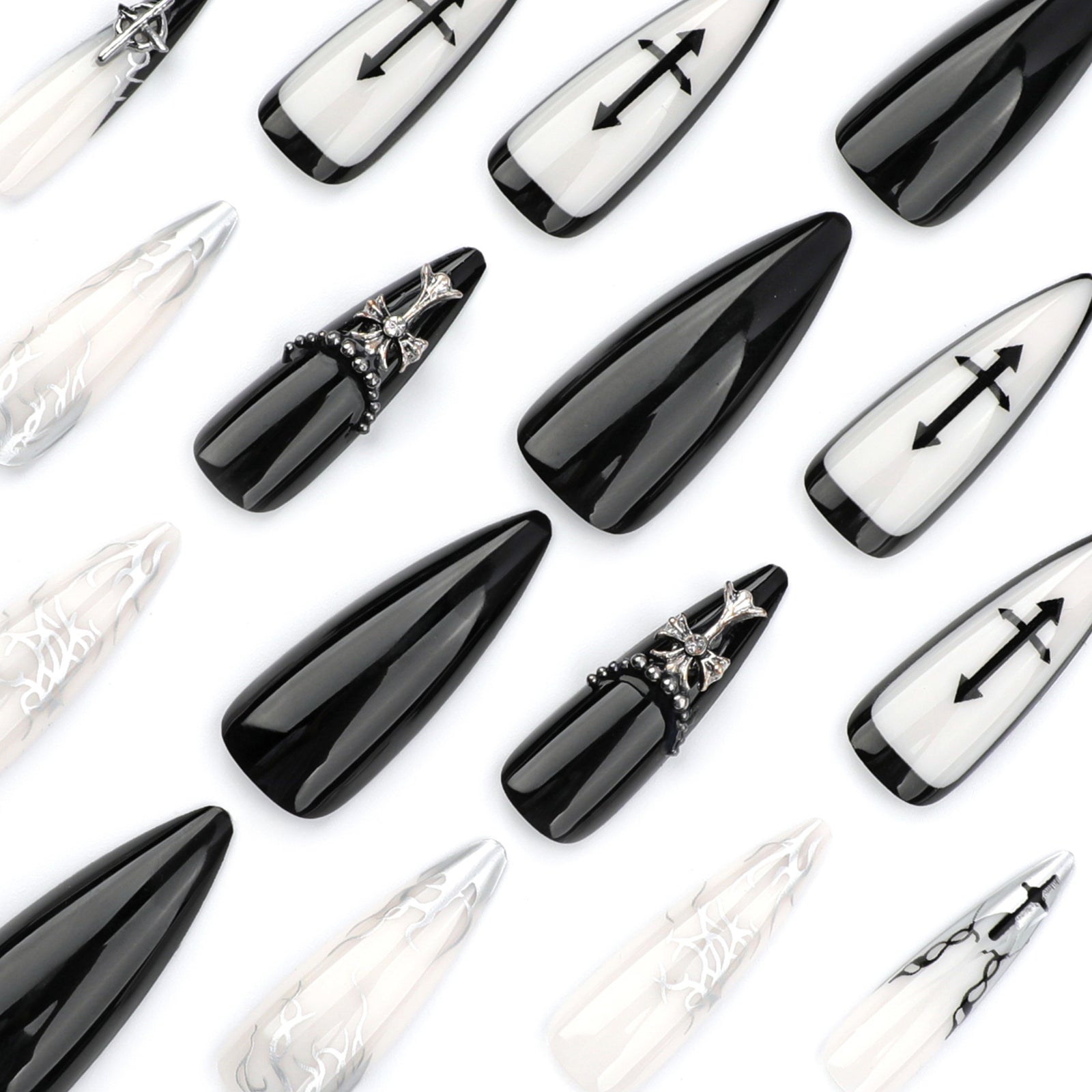 24pcs/Set Gothic Cross French Press-On Nails