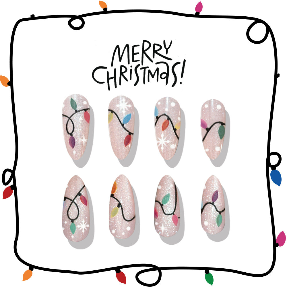 24pcs/Set Colorful Christmas Lights Cat Eye Press-On Nails