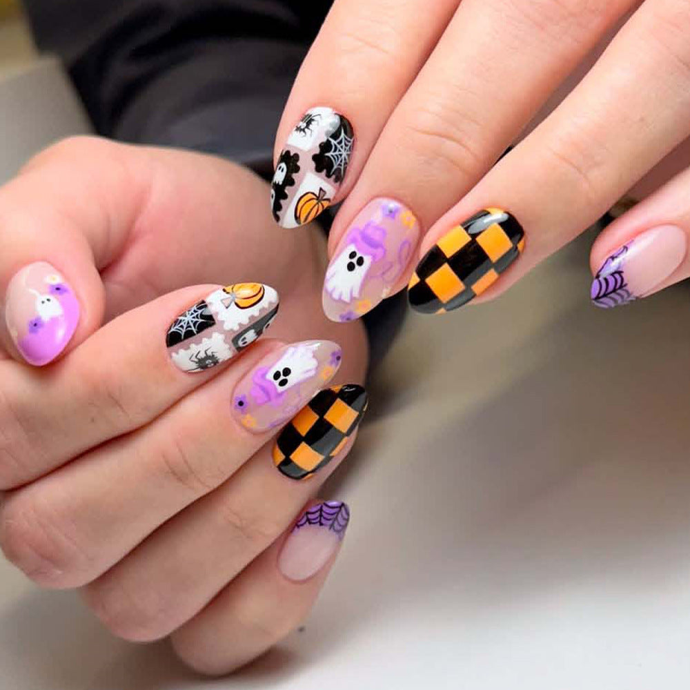 24pcs/Set Ghostly Checkered Press On Nails