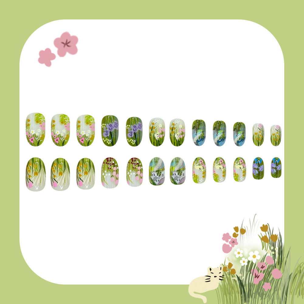 24pcs/Set Emerald Fairy Tale Bloom Press-On Nails