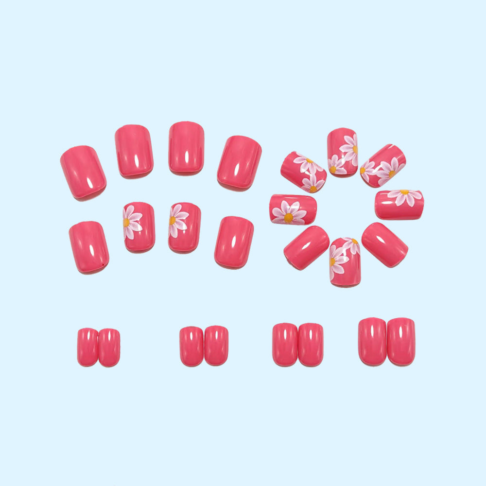 24pcs/Set Fuchsia Daisy Press-On Nails