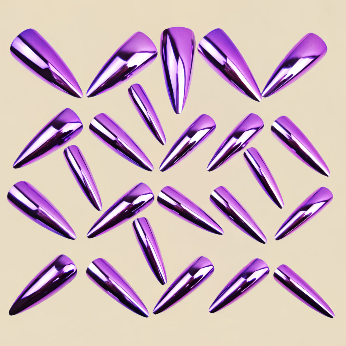 24pcs/Set Purple Chrome Press-On Nails