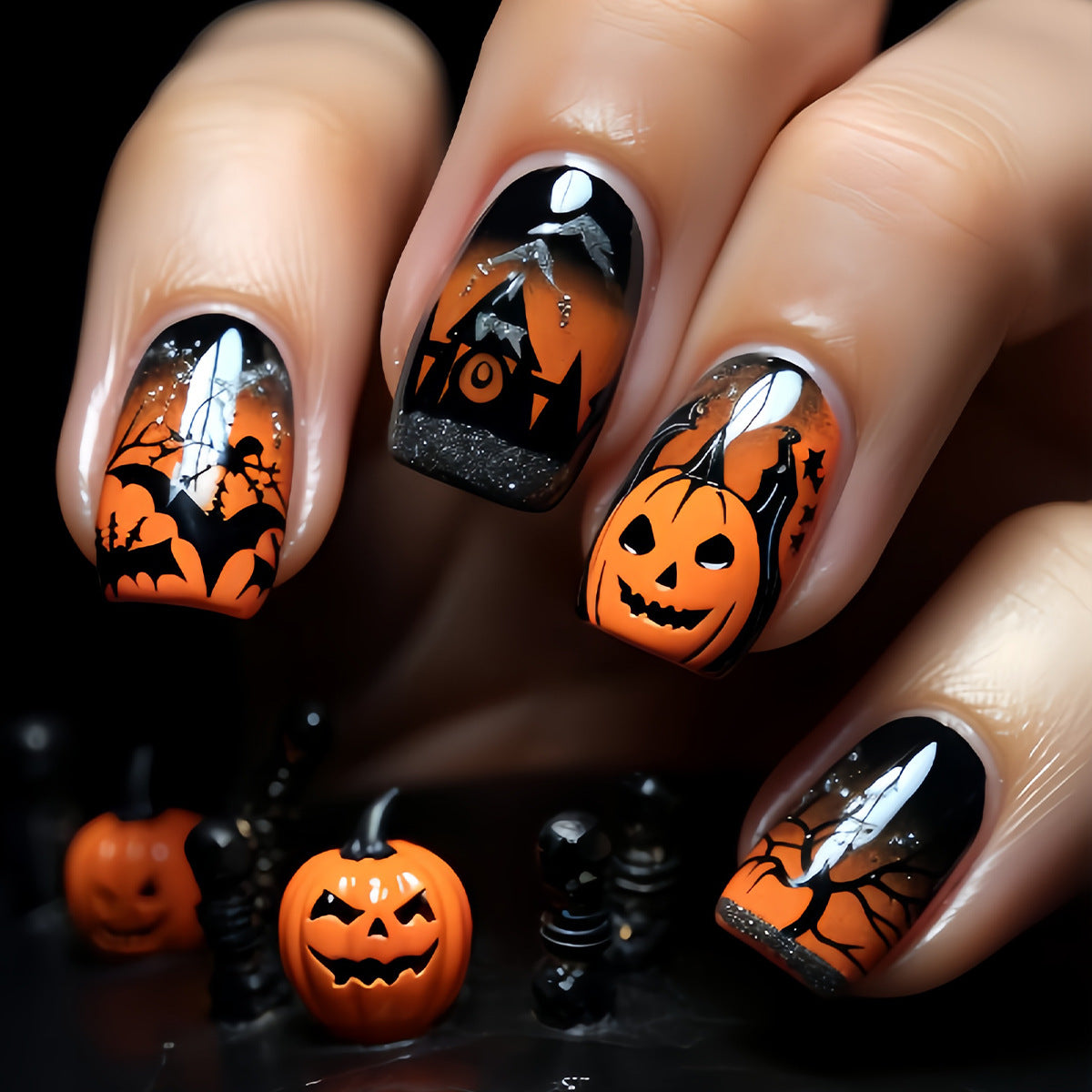 24pcs/Set Evil Pumpkin Press-On Nails