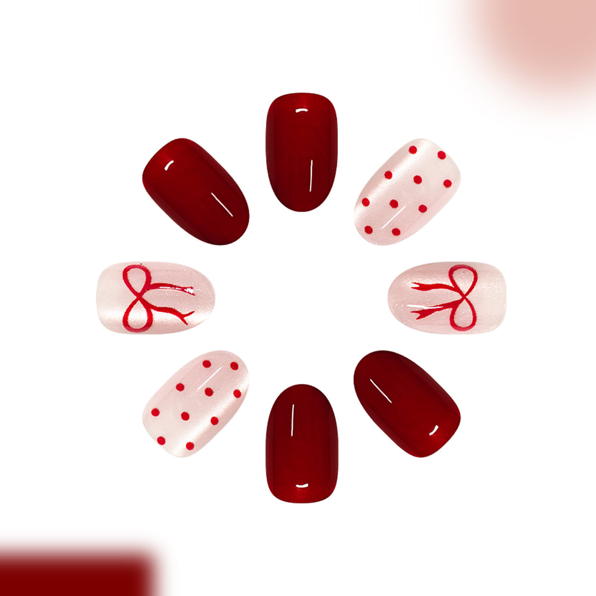 24pcs/Set Burgundy Polka Dot Bow Press-On Nails