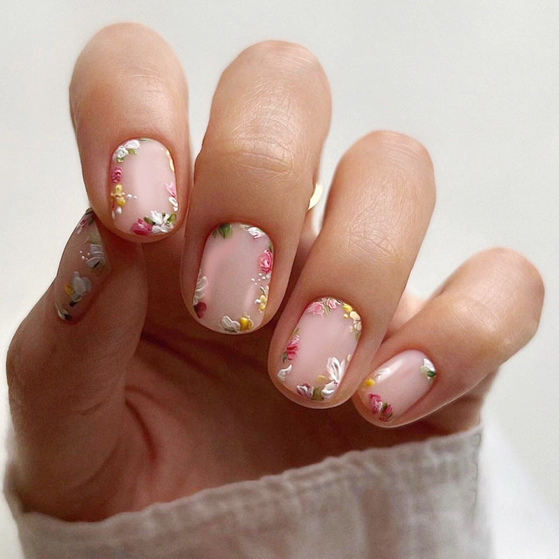 24pcs/Set Cute Floral Press On Nails