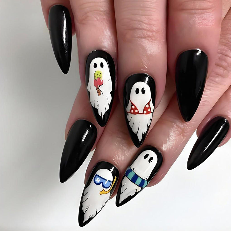 24pcs/Set White Ghosts Press-On Nails