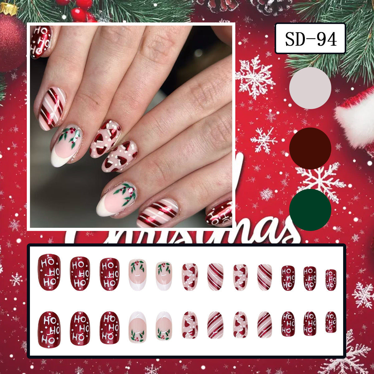 24pcs/Set Holly Berry French Tips Press On Nails