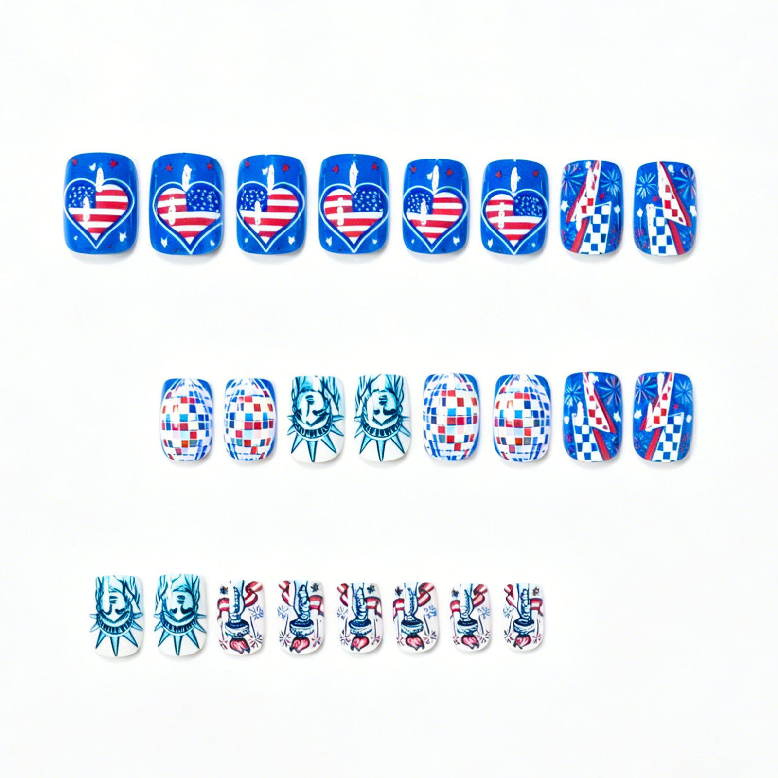 24pcs/Set Striped Lantern Ball & Statue of Liberty Press-On Nails