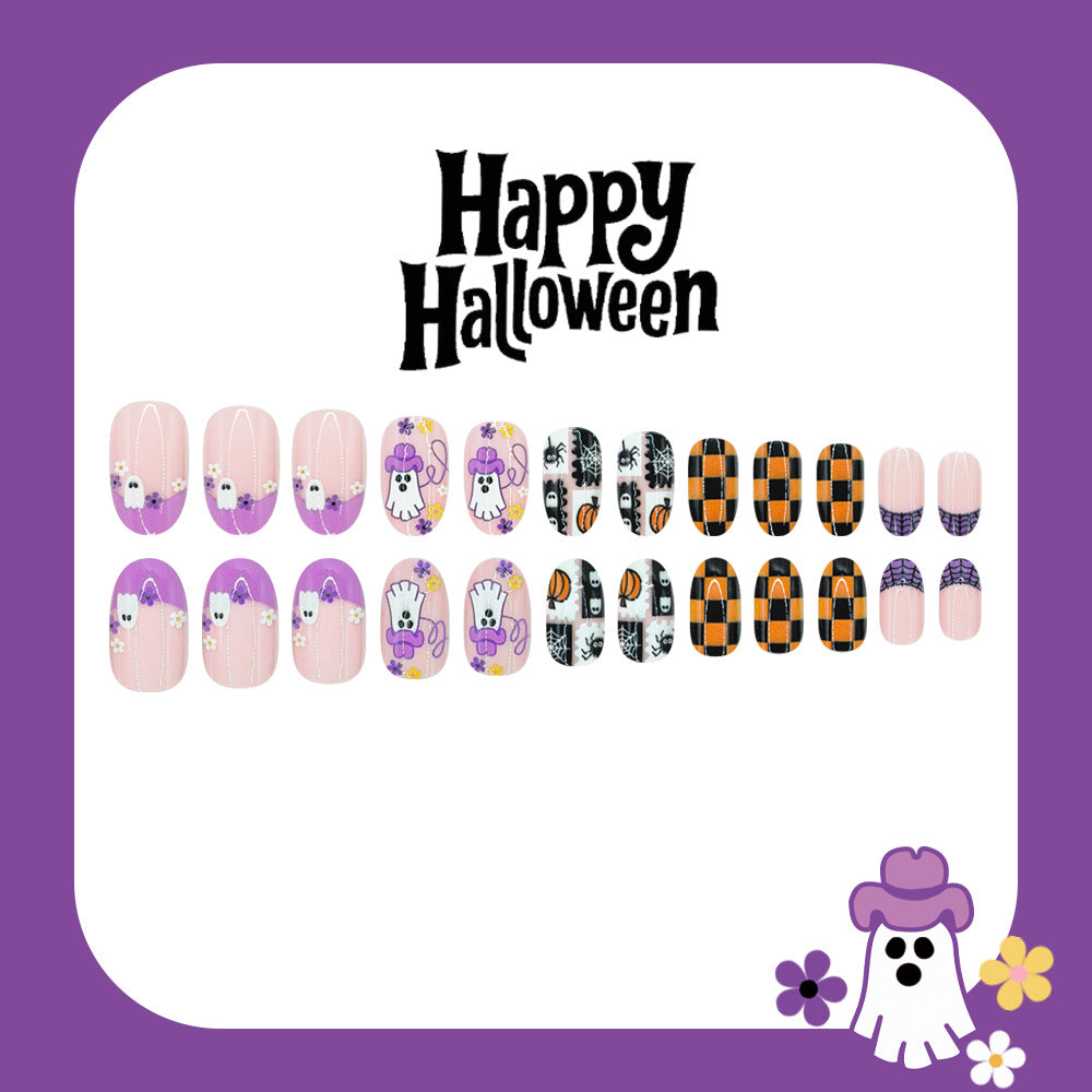 24pcs/Set Ghostly Checkered Press On Nails