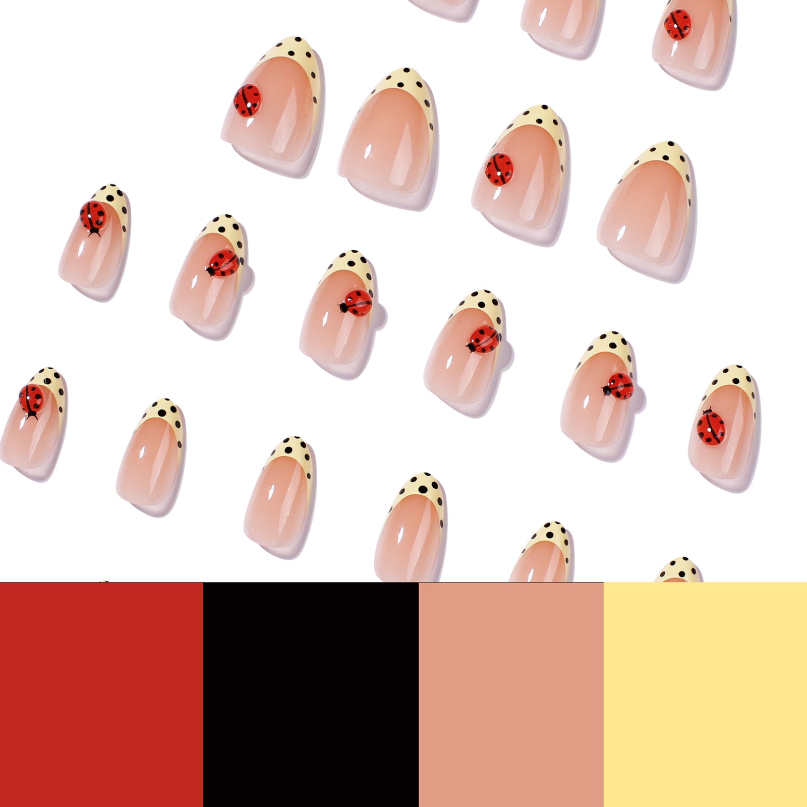 24pcs/Set French Tip 3D Ladybug Press-On Nails
