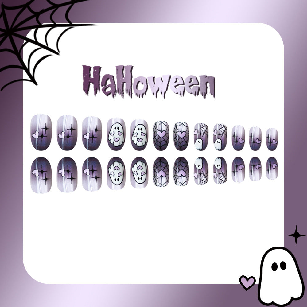 24pcs/Set Purple Ombre Spiderweb Ghost Press On Nails