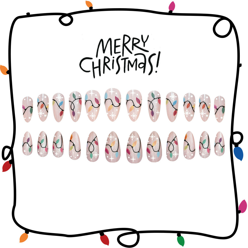 24pcs/Set Colorful Christmas Lights Cat Eye Press-On Nails