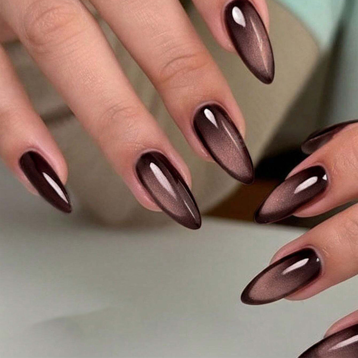 24pcs/Set Light Brown Cat Eye Press-On Nails