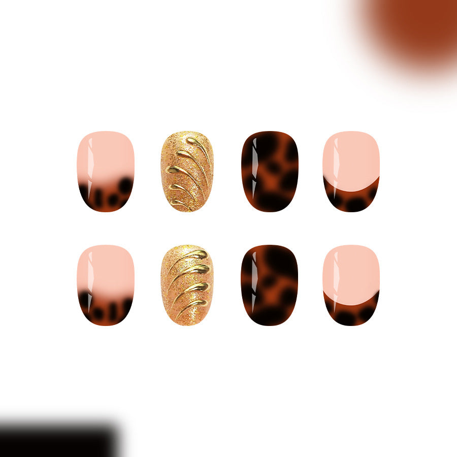 24pcs/Set Brown French Tip Leopard Press On Nails