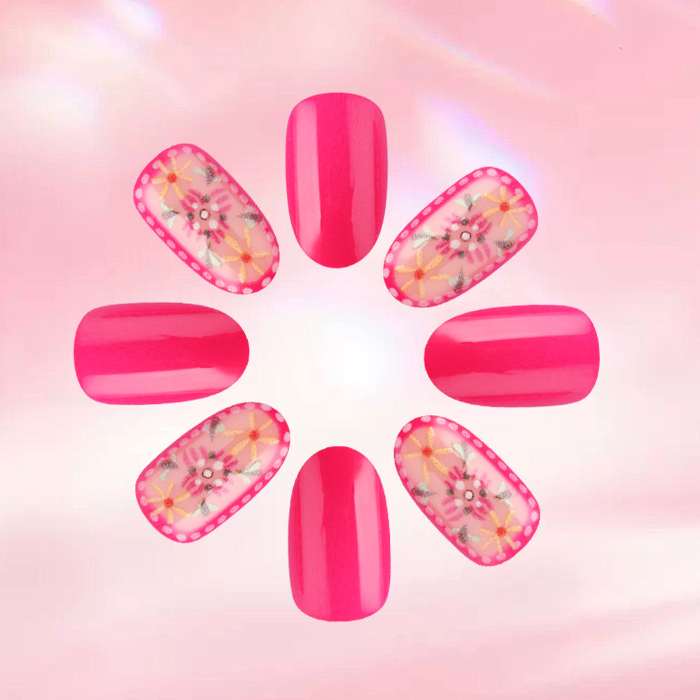 24pcs/Set Pink Embossed Floral Press-On Nails