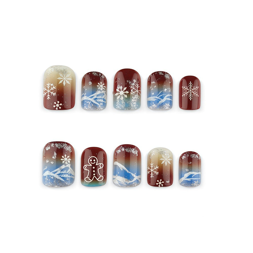 24pcs/Set Blue Gradient Snowflakes Press On Nails