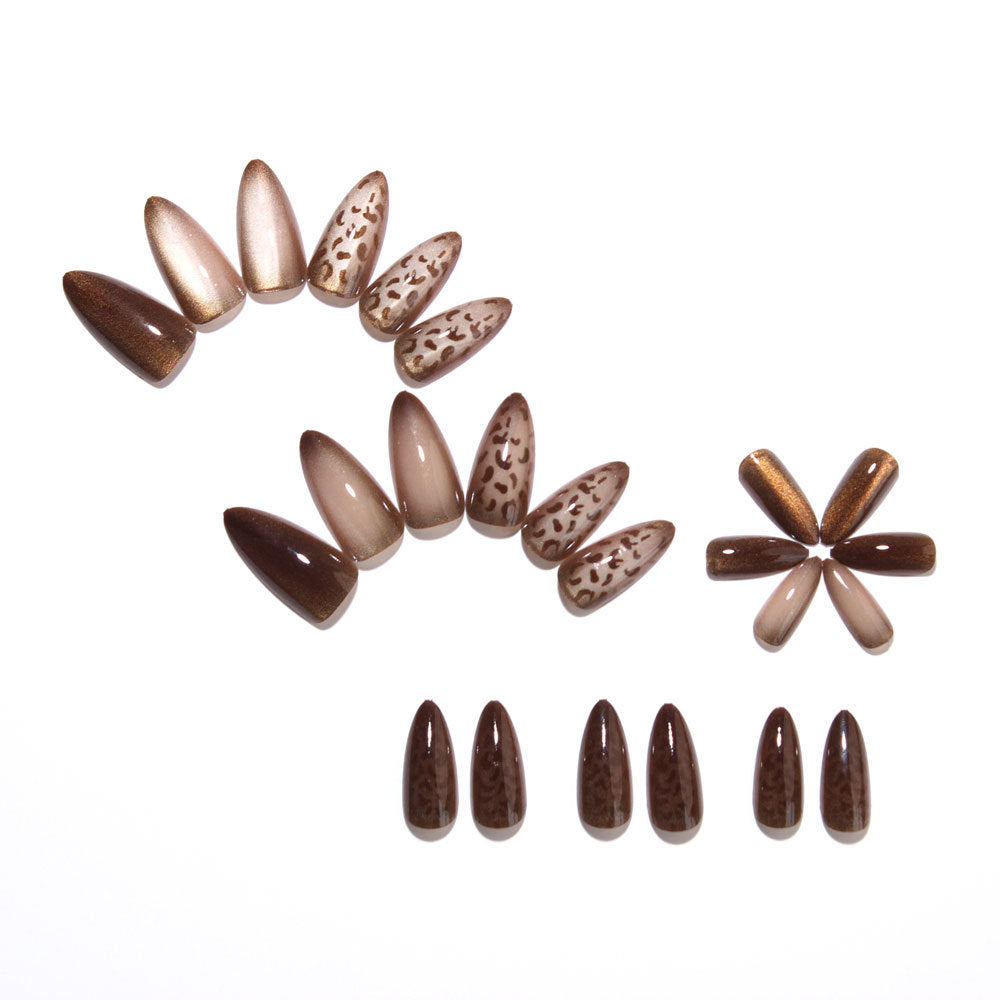 24pcs/Set Brown Leopard Cat-Eye Press On Nails