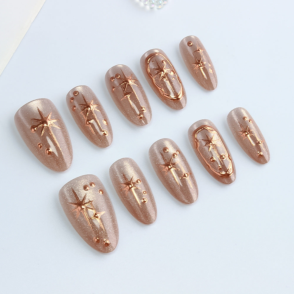 24pcs/Set Cat Eye Golden Star Press-On Nails